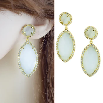 

Fashion Gold Colors Statement Austria White Crystal Long Earrings AAA Zircon Rhombus Elegant Dangle Earrings Jewelry