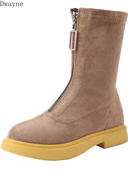 

Front zipper women's booties 2019 new spring and autumn thick with elastic boots ins net red was thin machine boots