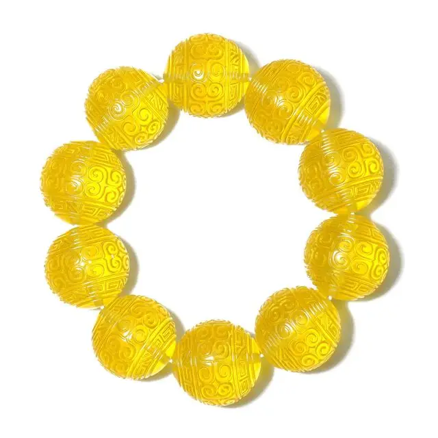 Natural Old Reed pattern amber Beads Bangles Yellow Men Women Amber Bracelet handcarved Raw amber bracelets real gold jewelry