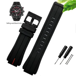 Premium Waterproof Silicone Leather Sport Watch Strap - High Quality Rubber Band - 24mm - 16mm (Red line - silver)
