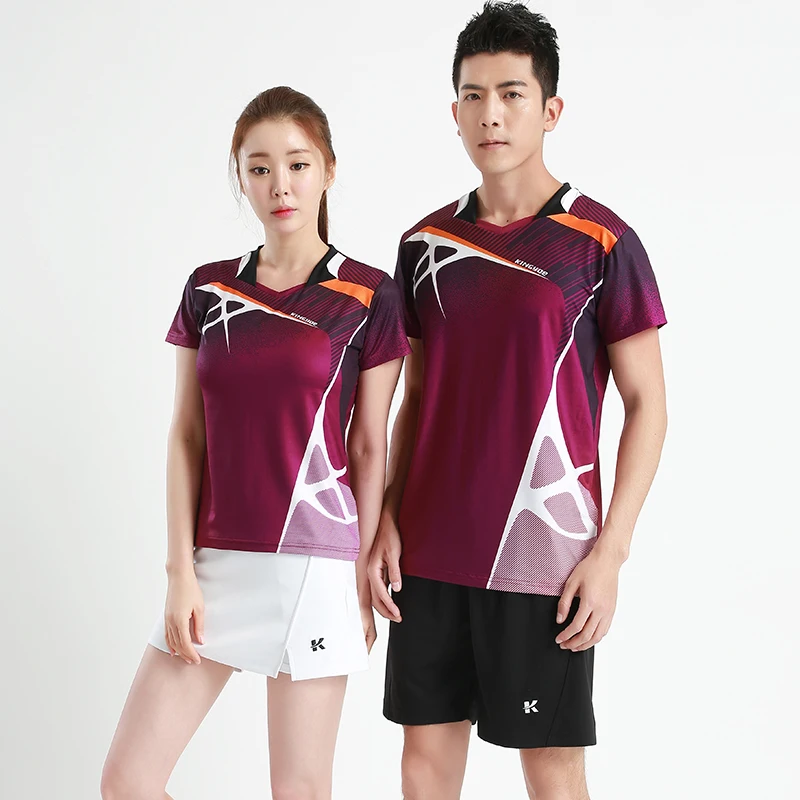 Men Women Tennis T-Shirt, Purple red Color Quick Dry Tennis T Shirts, Girl Badminton Table tennis Clothes, Man Athletic Tops Tee