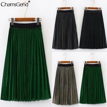 Модная однотонная длинная Плиссированная юбка женская элегантная юбка миди с эластичной талией плиссированные юбки с высокой талией Falda Plisada Mujer# 4z