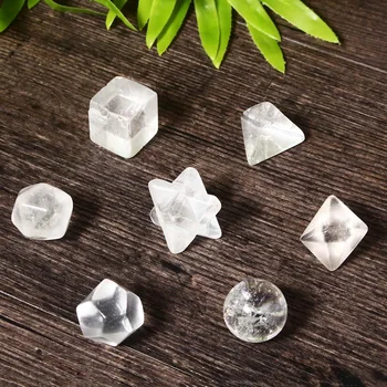 

7pcs/set Natural Stone Healing Chakra Crystal Plantonic Solids Geometry Energy Stones Decor 7 Clear Quartz 18-25mm