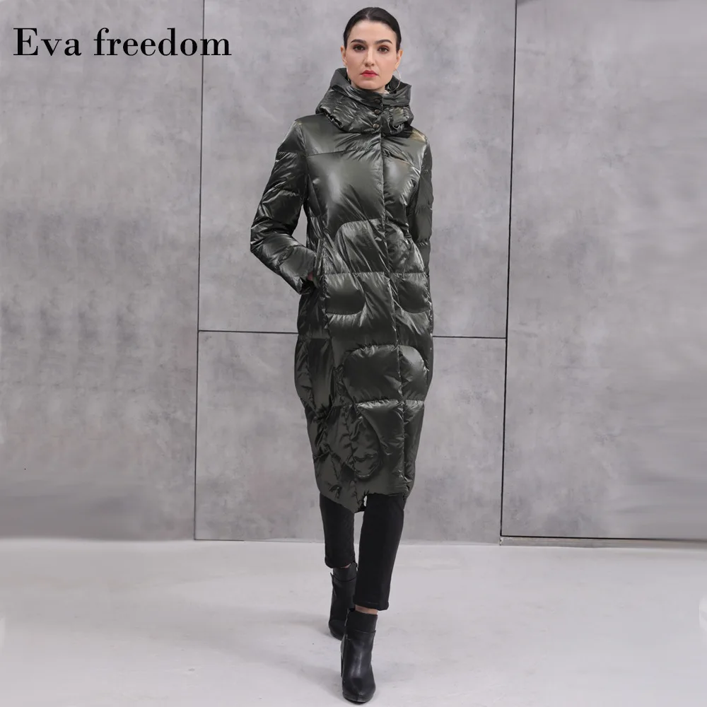 Women's Mid-length Down Jacket Winter Shiny Thickened Waist White Duck Down Jacket main image 0