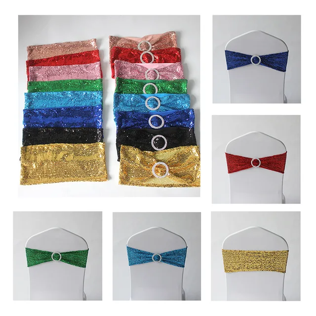 10Db Rózsa Arany Ezüst Spandex Flitter Esküvői Szék Íj Szárnyak Lycra Stretch Együttes Szalagkapcsolatok Szálloda Rendezvények Dekorációja