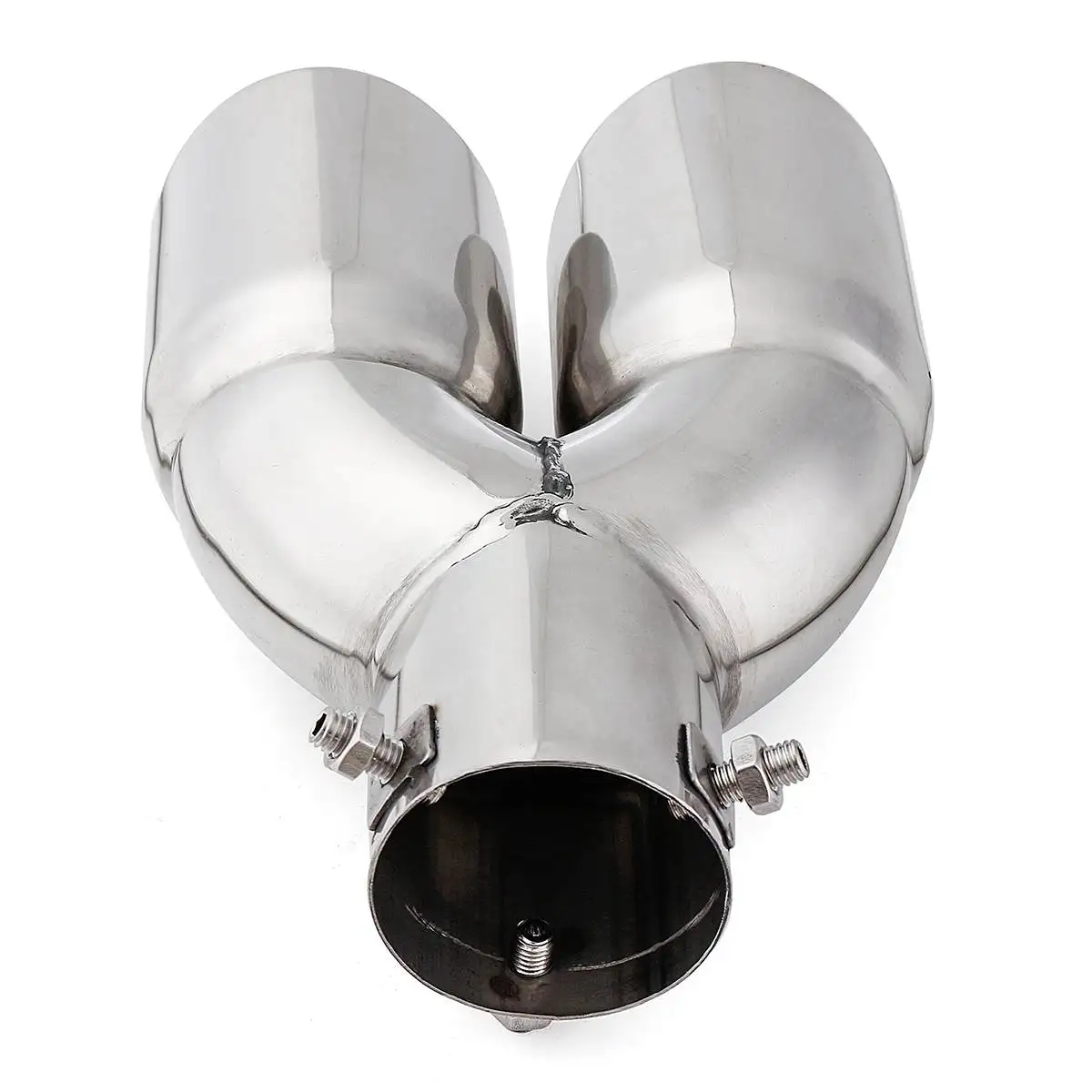 Silenciador de Ponta de Escape Dupla de Aço Revestimento de Garganta Universal Inoxidável Modificado Cromado Prata 63mm 7 Silenciadores