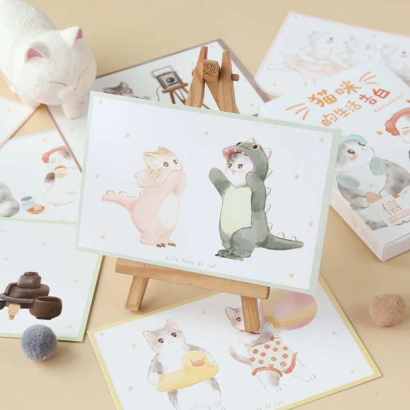 30 Pcs/Set Cat's Life Confession Postcard DIY Cartoon Kitten Greeting Cards Message Card Journal Decoration mini greeting cards