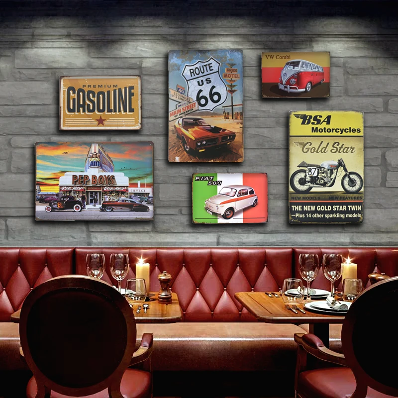Route 66 металлическая настенная жестяная вывеска, подарок, винтажная табличка для гаража, домашний декор, ретро автомобиль, металлический плакат, вывески, мужские пещерные наклейки на стену