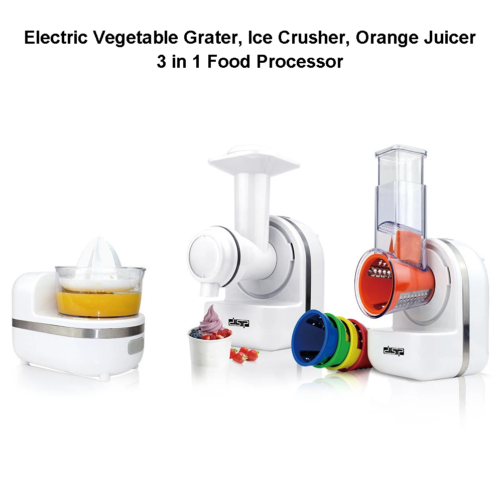 Electric Vegetable Grater Ice Crusher Orange Juicer 3 in 1 Food Processor with 5 Cone Blade Mandoline Slicer Kitchen Appliances