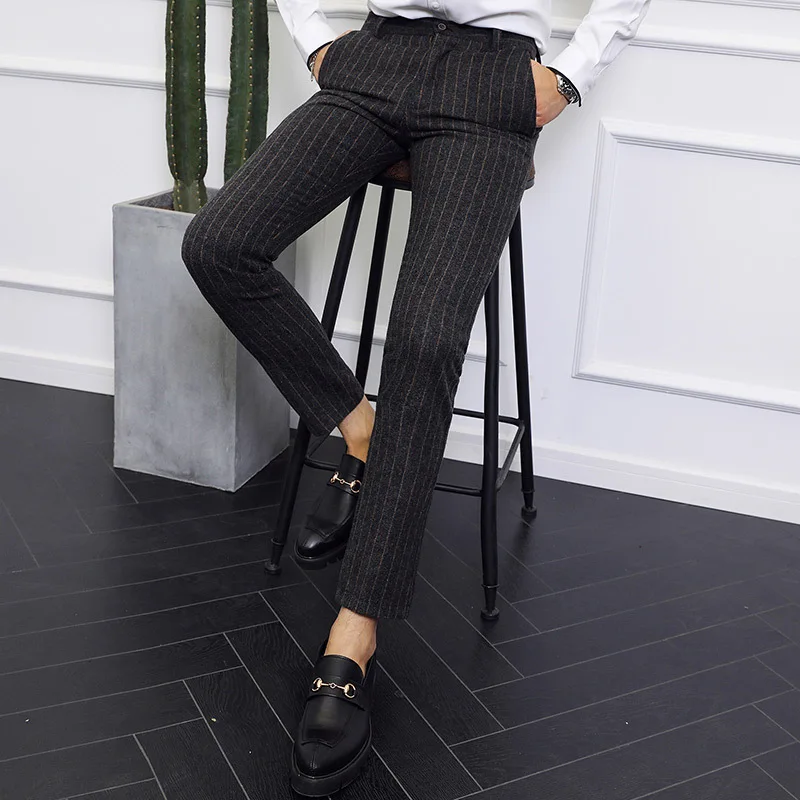 

2019 Autumn Clothing New Style Men Slim Fit Suit Pants White Collar Business Trousers Hair Stylist Love Fashion Pants 1-Piece