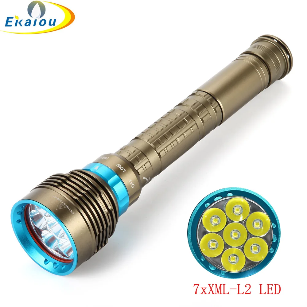 Powerful 7x XML- L2 T6 High lumens LED Diving Flashlight 100M Underwater Waterproof IPX8 Tactical Torch Lamp