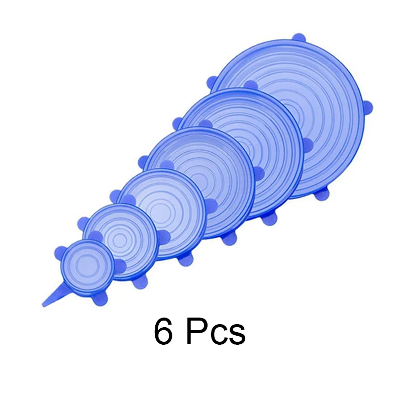 Blue-6pc 6/12 шт кухонный инструмент из силикона стрейч крышки Универсальная крышка Силиконовая Чаша Пот крышкой свежий Еда крышкой микроволновых печей бродильные для теста крышка - Цвет: Blue-6pc
