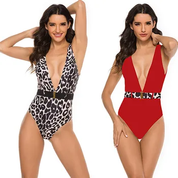 

2020 Hot Sexy Jumpsuit Women's Padded Biquini Deep-V Push Up Bathing Suit Printed Tankinis Belt Female Intimates Traje de baño