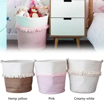 

Cotton Rope Woven Tassel Clothing Storage Basket Toy Debris Storage Basket Bedroom Collapsible Organizer Large Container