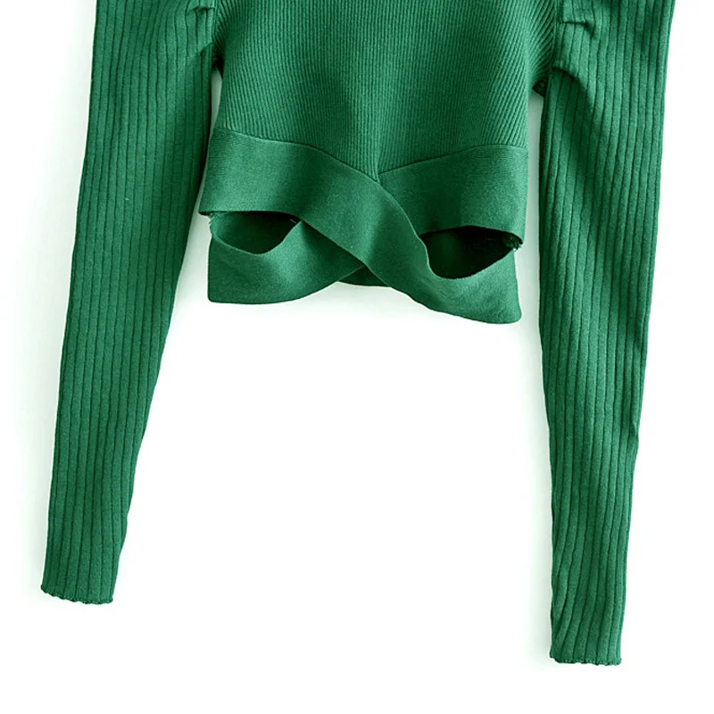 AGong/Асимметричный женский свитер с круглым вырезом, модный однотонный зеленый свитер со складками, женские элегантные свитера с пышными рукавами, женские свитера для девушек JAE