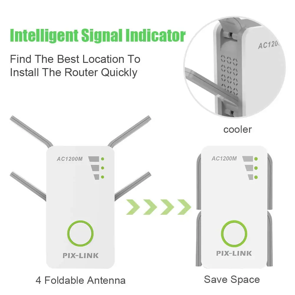 PIXLINK WiFi AC1200 роутер Wifi расширитель диапазона 1200 Мбит/с двухдиапазонный беспроводной Wi-Fi ретранслятор 2,4/5 ГГц 802.11AC 4 Внешние антенны