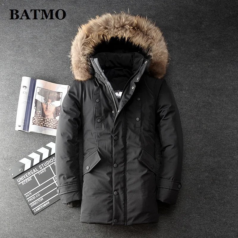 BATMO 2019 Новое поступление высокого качества белые куртки с капюшоном на утином пуху мужские воротники из меха енота пуховики, 281