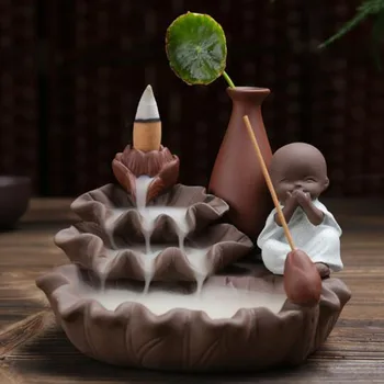 

Ceramic Sandalwood Incense Burner Waterfall Backflow Aromatherapy Burner Do Not Listen Talk See Funny Monk Censer Home Decor