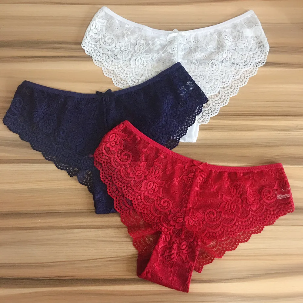 3 Pcs/lot Ladies Lace Panties Sexy Lingerie Low Waist Solid Briefs Big Size XXL Underwear Women Underpants Panty Intimates Soft cotton underwear for women Panties