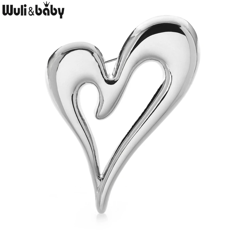 Wuli & baby 3 색 하트 브로치 금속 심플한 디자인 하트 러브 여성 남여 브로치 핀 선물