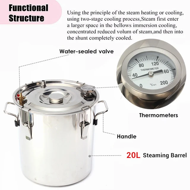 5 Gal Distiller 20L Alambic Moonshine Alkohol Még Mindig Rozsdamentes Réz Barkácsolás Otthoni Sörfőzde Pálinkás Illóolaj Sörfőző Készlet - Image 3