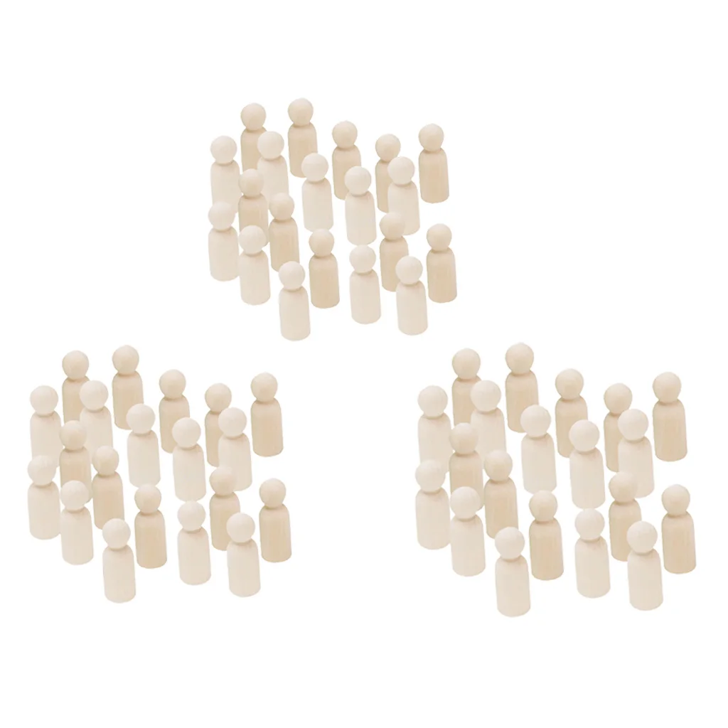 60 Pieces 35/43/55mm Unfinished Wooden Peg Doll Natural Wooden Man Shape DIY Craft Dolls Wedding Party Decoration, Cake Toppers