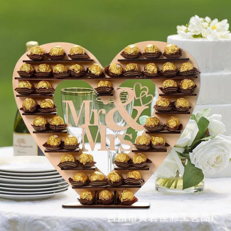 Ферреро шоколадный Стенд Свадебный Дисплей Стенд центр конфеты бар Деревянный Сердце Mr& Mrs украшения для свадебного стола