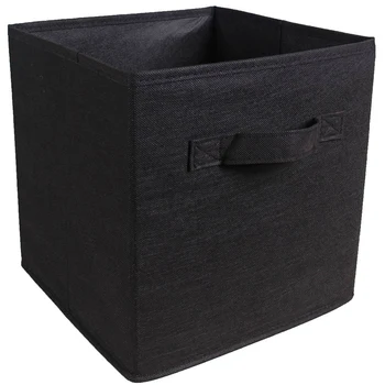 

Foldable Fabric Storage Box Square Bins Cloth Organizer Storage Baskets Folding Nursery Closet Drawer Features Dual Handles Blac