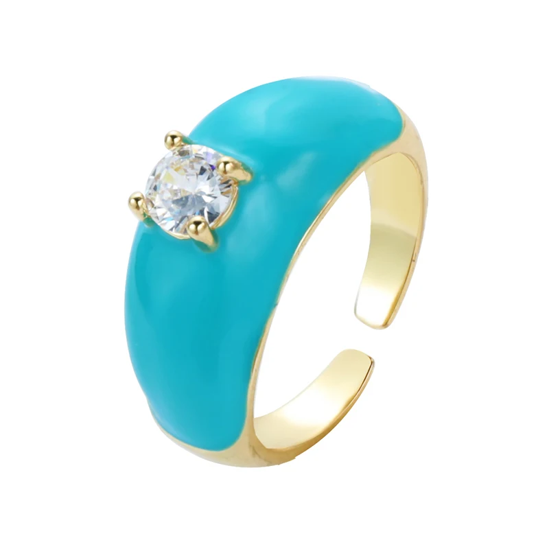2021 INS Color Rainbow Fashion Rings For Women Finger Jewelry Clear CZ Colorful Neon Enamel Open Adjusted Dome Ring