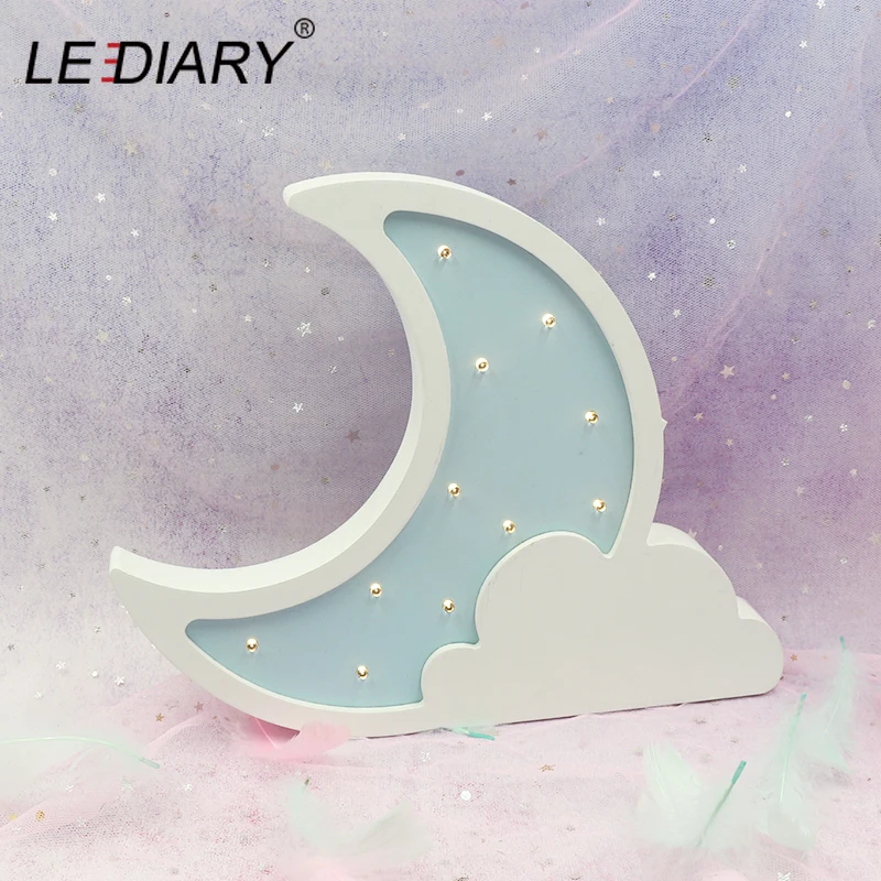  LEDIARY Wooden Night Light Bedside Lamp Moon Star Cloud LED Night Light Ramadan Room Decoration For - 4000105061897