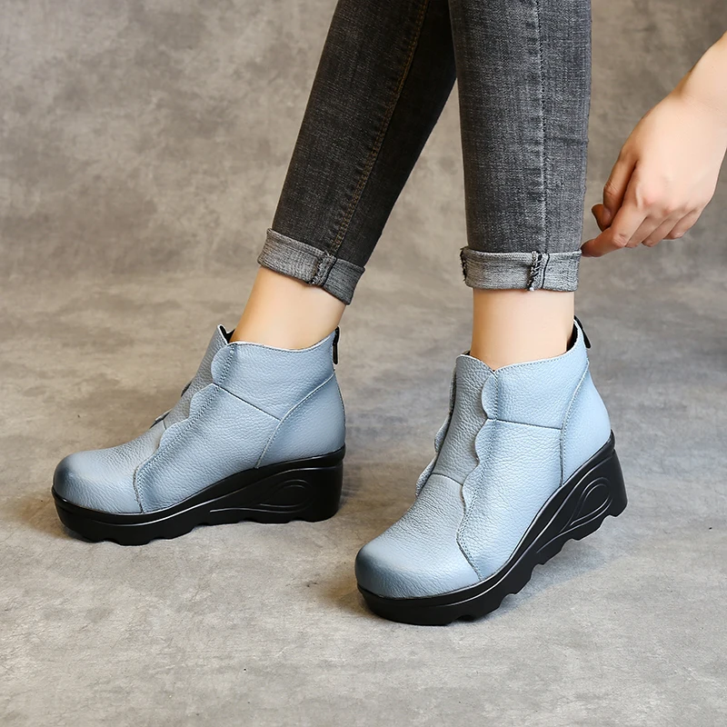 Xiuteng Platform Zipper Ankle Winter Shoes Women Boots High Quality Height Increasing Ladies Shoes Cow Lerther Down Fashion Boot