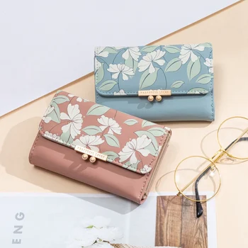 

Women Flower Printed Wallet Three-fold Pu Leather Short Wallet Pocket Zipper Buckle Coin Purse Credit Card ID Card Holder Wallet