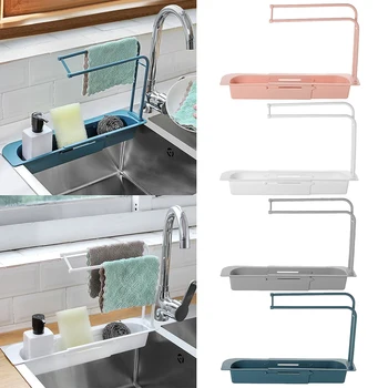 

Telescopic Sink Shelf Kitchen Soap Sponge Sink Drain Rack Sinks Holder Organizer Storage Basket Kitchen Gadgets Accessories