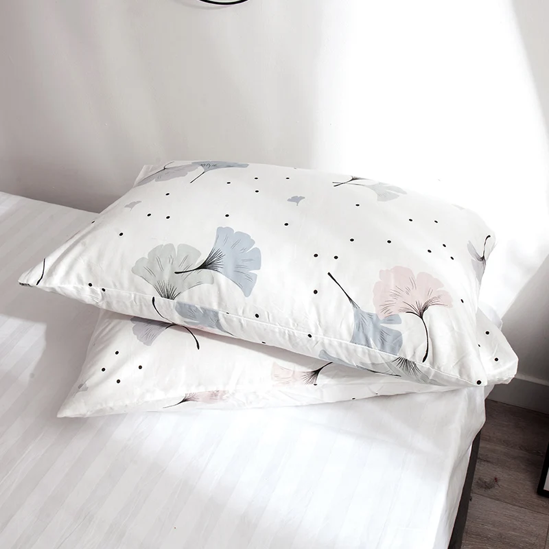 

One Pair White Wave Point Ginkgo Biloba Pillowcase 100% Cotton Pillow Cover 48*74cm Size Bedroom Couple Decorative Pillowcases