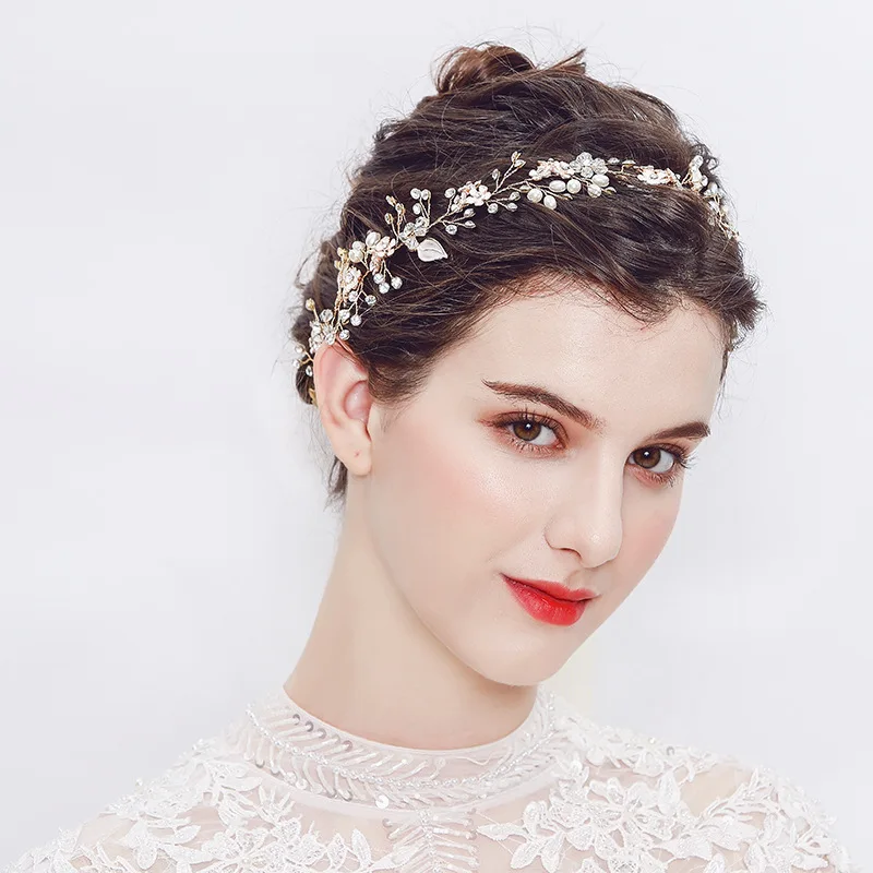 

Sainmax Headwear New Pearl Handmade Headband for Bride Gold Silver Stylish Flowers for Wedding Photo Bridal Wedding Accessories