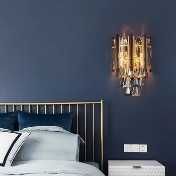 

post-modern light luxury crystal wall lamp north european living room television background wall lamp led simple bedroom bedside