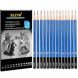 Ensemble de 14 crayons à noyau Graphite pour débutants, tige bleue pas facile à casser, fournitures d'art disponibles en différents 