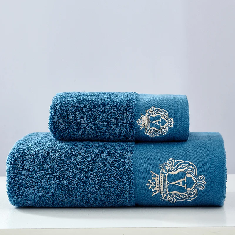 LREA 1 шт. модное однотонное вышитое благородное банное полотенце хлопок материал мягкий и удобный защищает вашу кожу 70x140 см - Цвет: blue