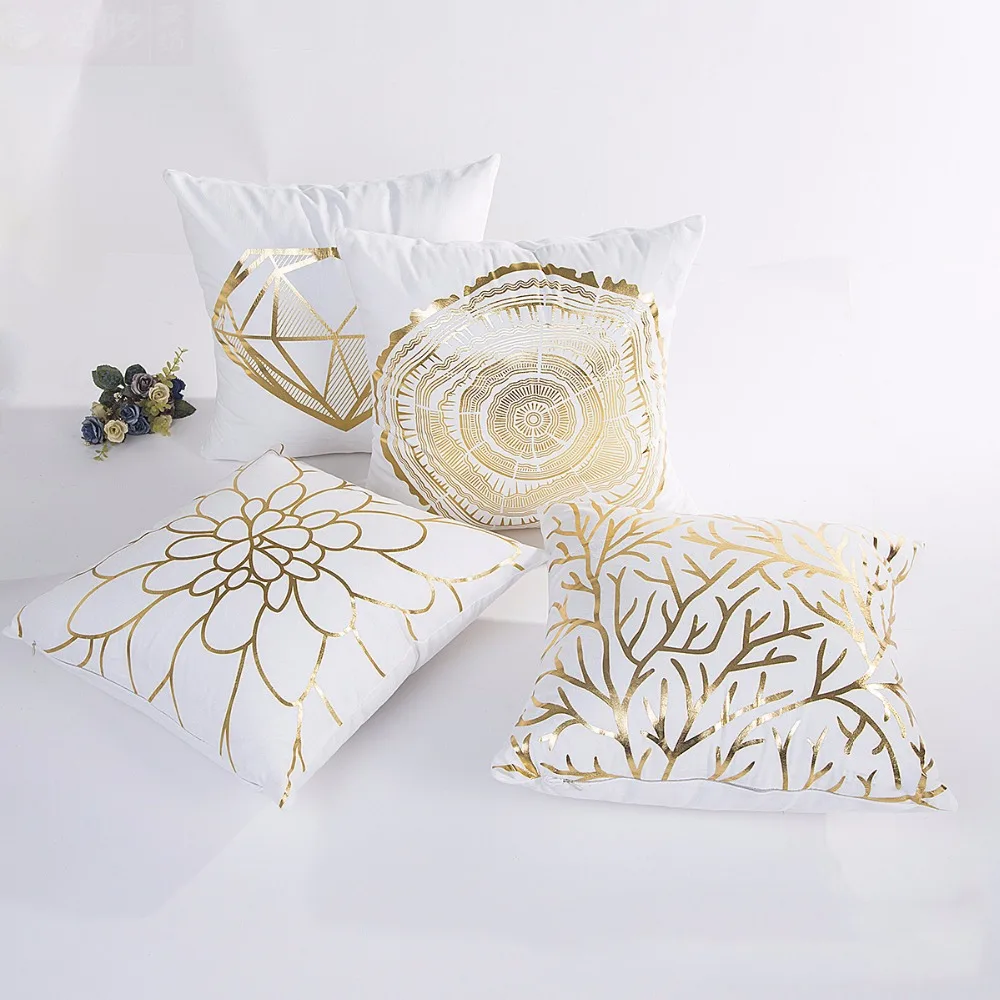 

2019 Bronzing Pillowcase Cover Pillow Art Diamond seaweed flowers pattern black white gold mix color Bedroom Home Decorative