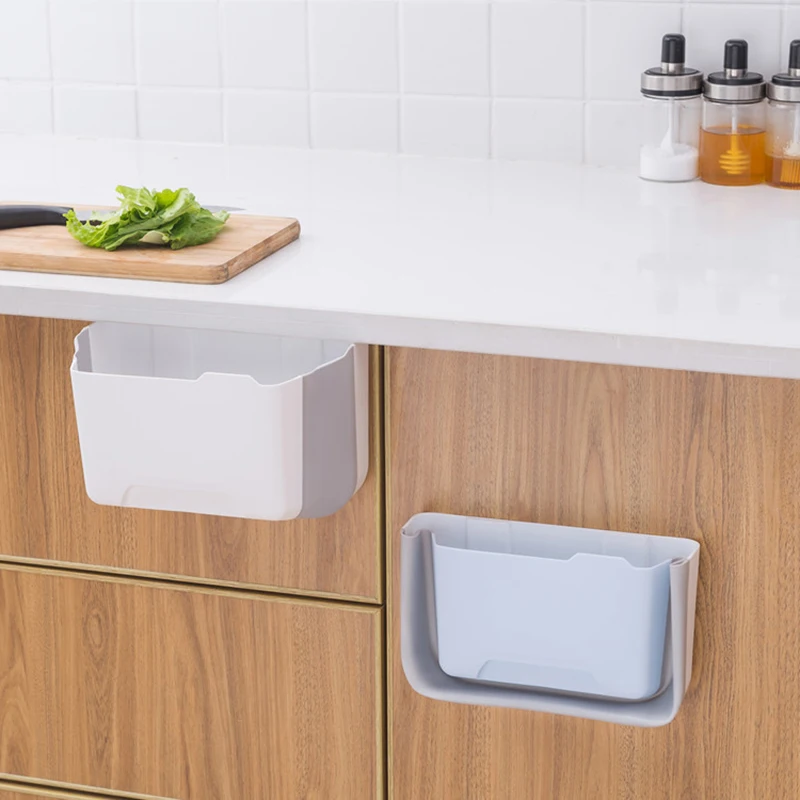Kitchen Folding Trash Can Hanging Trash Bin Wall Mounted Trashcan for