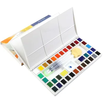 

18/24/36/48 Colors Solid Watercolor Pigment Paint Set Children Bright Colors Water Color with Painting Water Brush Pen