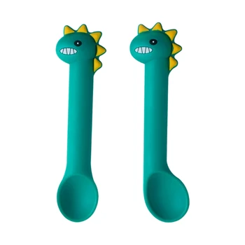 

2Pcs BPA Free Silicone Cute Cartoon Dinosaur Baby Feeding Spoon Training Utensil