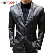 Корейский стиль, приталенная кожаная куртка для мужчин, модная повседневная искусственная кожа, мужские костюмы, блейзеры, пальто, Азиатский Размер, Veste Cuir Homme, 3XL