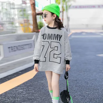 

Children Girls Striped Sweatshirt 10 to 12 years Autumn Hoodies 2020 New Korean Style Long Sleeve Teen Girls Tops