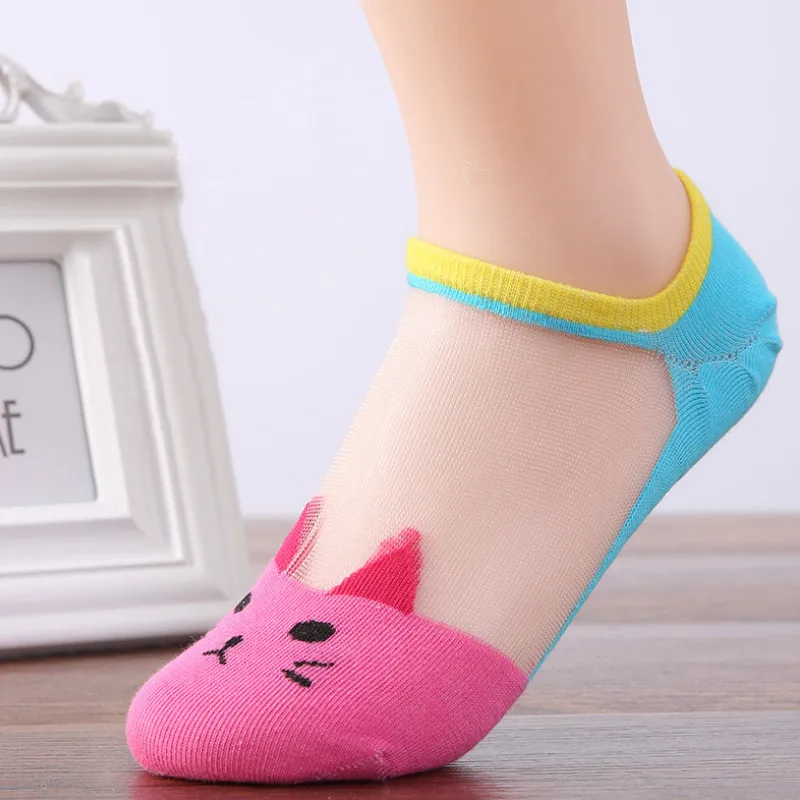 

Summer non slip socks Women Transparent Shallow Mouth Cute boat Socks Cotton Cat Silk Lace for Women R57