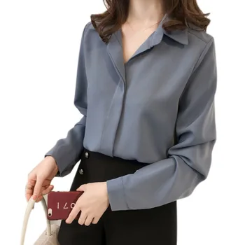

Women Shirts Blouses Long Sleeve V Neck Chiffon Blouse Tops OL Office Style Blusas Rk