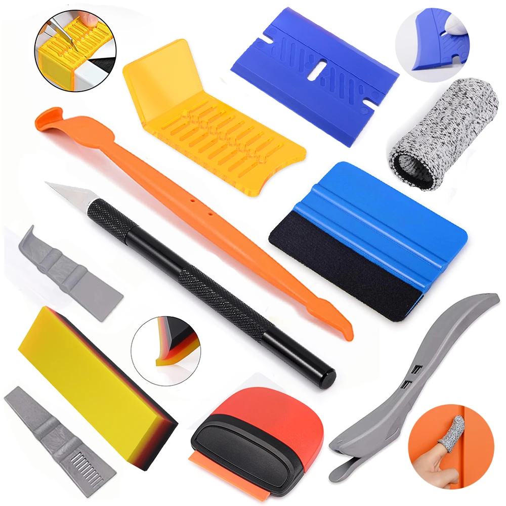 

EHDIS Car Accessories Tool Set Carbon Fiber Vinyl Wrapping Tool Kit Vinyl Wrap Measure Squeegee Window Film Tint Scraper Cutter