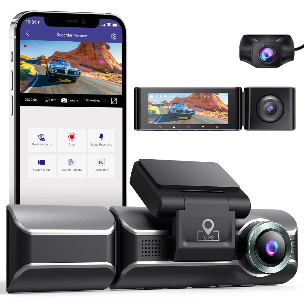 AZDOME Car DVR 4K+1080P Three Cameras Dash Cam GPS Front Inner Rear Lens Video 3 Channel Camera 24H Parking Monitor | Автомобили и
