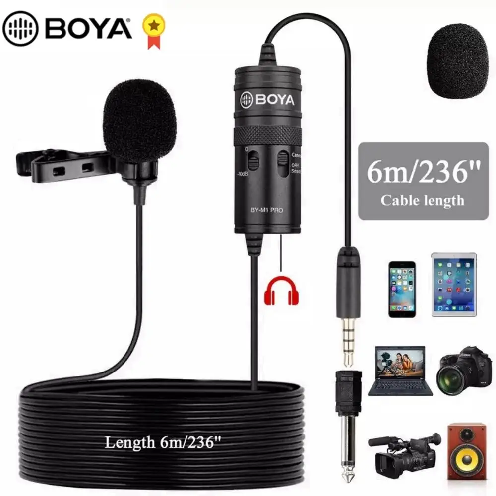 BOYA BY-M1 Pro петличный микрофон-10 дБ переключатель для iPhone Android смартфон Canon Nikon DSLR камера аудио рекордер ПК микрофон