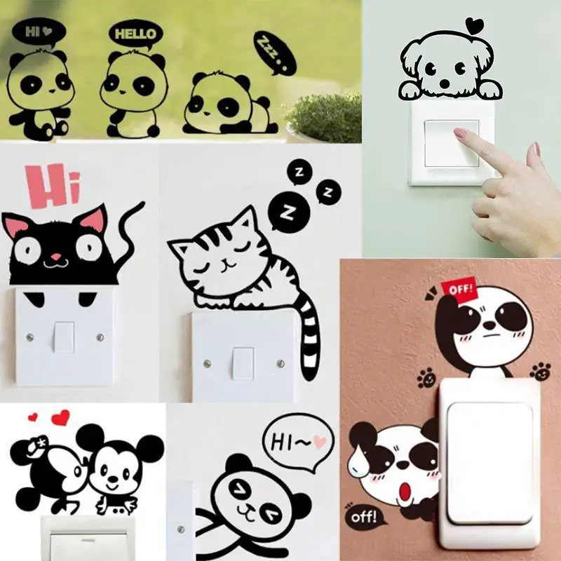 Мультяшные стикеры на настенный выключатель декоративный панды наклейки стену